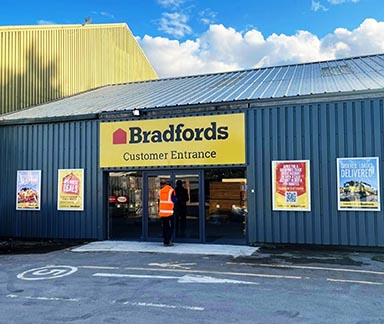 The customer entrance to a Bradfords premises.