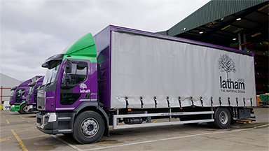 James Latham lorries at a depot.