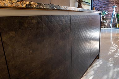Detail of the units fitted by Prestige Interior Projects in a bespoke kitchen for a historic toll house.