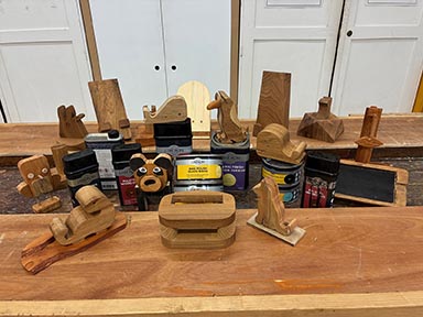 A variety of wooden objects created by students at Newark College in the Liberon competition.