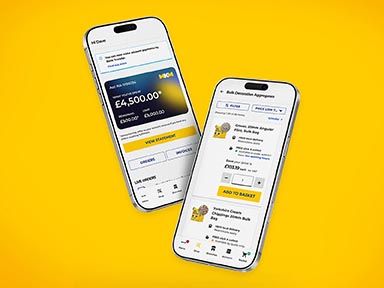 Two mobile phones displaying pages from the new MKM app.