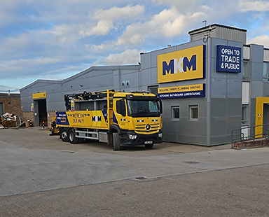 A branded lorry outside the new MKM branch in Luton.