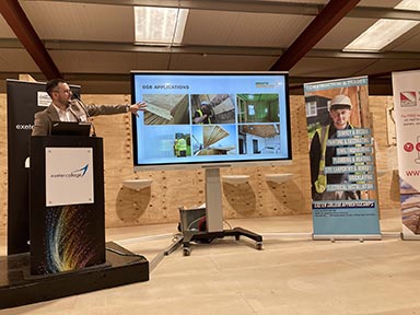 Medite's Head of Business Development, Roly Ward, demonstrating the advantages of Medite's OSB and the benefits of workforce training.