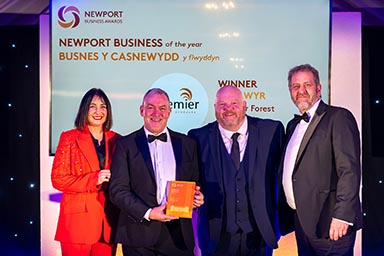 Premier Forest Products at the Newport Business Awards 2026. Left to right: Lucy Owen, Dave Timson, Kevin Ward and Lyndon Edwards.