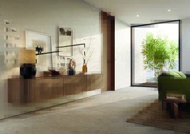 Rotpunkt curved panels in a living room setting.