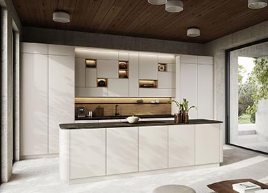 Rotpunkt curved panels on a kitchen island.