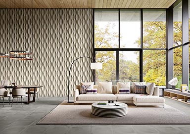 A Cimenteria Do Louro leaf wallpaper featured at the Surface Design Show 2026.