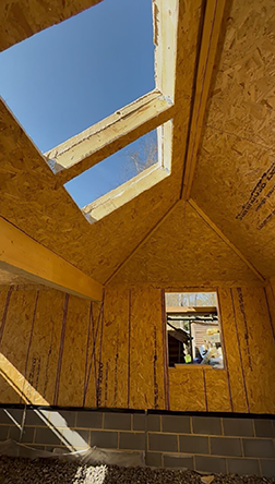 Construction in progress at the Apex Timber Frame project using SterlingOSB Zero from West Fraser.