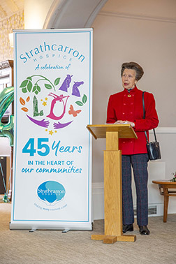 Her Royal Highness The Princess Royal speaking at Strathcarron Hospice, marking its 45th anniversary.